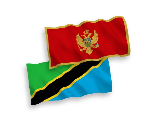Bandeiras Tecido Vetorial Nacional Montenegro Tanzânia Isoladas Fundo Branco Proporção —  Vetores de Stock