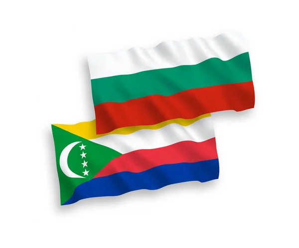 Banderas Nacionales Ondas Vectoriales Bulgaria Unión Las Comoras Aisladas Sobre — Vector de stock