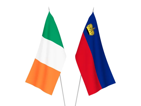 Írország Liechtenstein Nemzeti Szövetzászlói Fehér Alapon Elszigetelve Renderelés Illusztráció — Stock Fotó