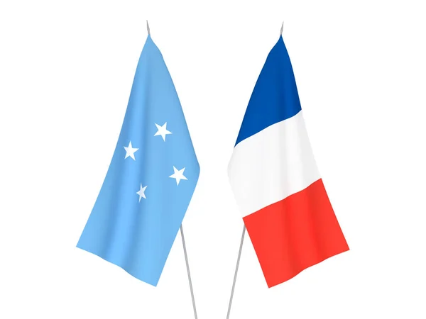 Národní Textilní Vlajky Francie Federativních Států Mikronésie Izolované Bílém Pozadí — Stock fotografie