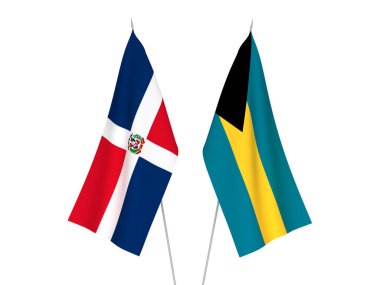 Bahamalar Eyaleti ve Dominik Cumhuriyeti bayrakları beyaz arka planda izole edildi. 3d resimleme.
