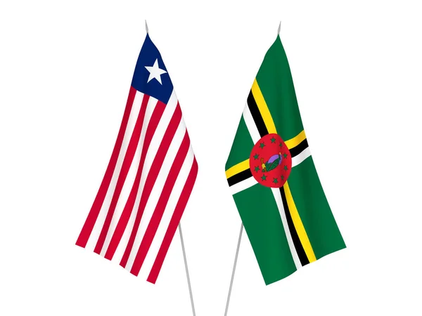 Bandeiras Tecido Nacional Dominica Libéria Isoladas Fundo Branco Ilustração Renderização — Fotografia de Stock