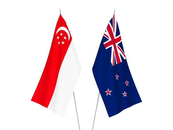 新西兰和新加坡的国旗在白色背景下相互隔离 3D渲染说明 — 图库照片