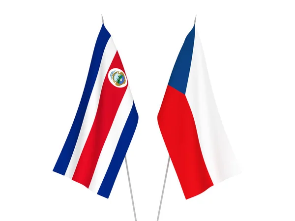 Nationale Stoffen Vlaggen Van Republiek Costa Rica Tsjechië Geïsoleerd Witte — Stockfoto