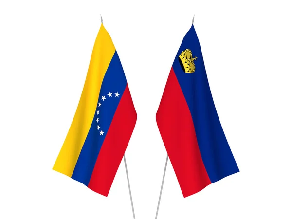 Εθνικές Σημαίες Υφάσματος Του Λιχτενστάιν Και Της Βενεζουέλας Απομονωμένες Λευκό — Φωτογραφία Αρχείου