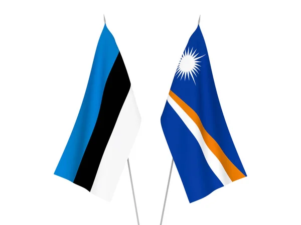 Banderas Nacionales Tela República Las Islas Marshall Estonia Aisladas Sobre —  Fotos de Stock