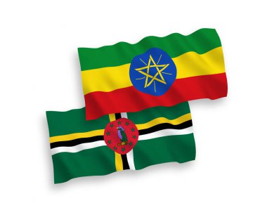 Beyaz arkaplanda Dominika ve Etiyopya bayrakları