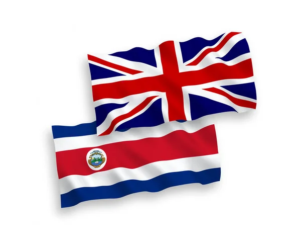 Bandiere della Gran Bretagna e della Repubblica di Costa Rica su sfondo bianco — Vettoriale Stock