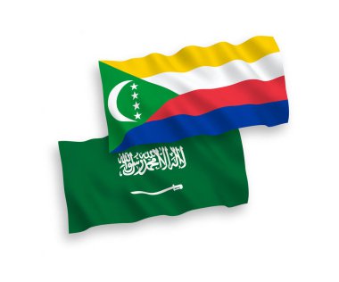Beyaz arka planda Suudi Arabistan ve Komoros Birliği bayrakları