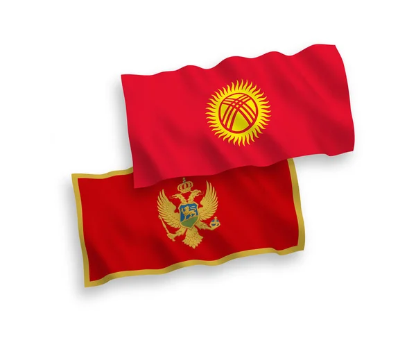 Banderas de Montenegro y Kirguistán sobre fondo blanco — Vector de stock