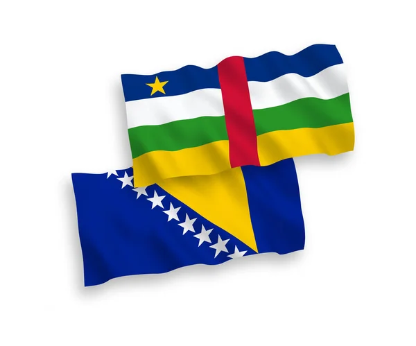Bandeiras da República Centro-Africana e da Bósnia e Herzegovina sobre fundo branco — Vetor de Stock