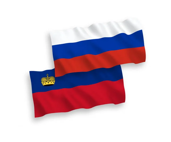 Drapeaux du Liechtenstein et de la Russie sur fond blanc — Image vectorielle