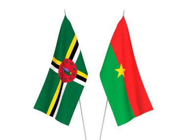 Dominica ve Burkina Faso 'nun ulusal kumaş bayrakları beyaz arka planda izole edildi. 3d resimleme.