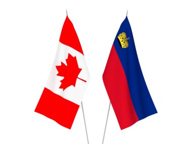 Beyaz arka planda, Lihtenştayn ve Kanada 'nın ulusal kumaş bayrakları izole edildi. 3d resimleme.