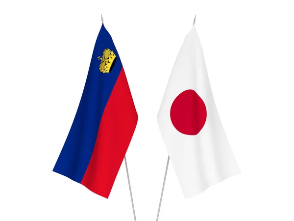 Japán Liechtenstein Nemzeti Szövetzászlói Fehér Alapon Elszigetelve Renderelés Illusztráció — Stock Fotó