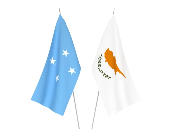 密克罗尼西亚联邦和塞浦路斯的国旗以白色背景隔离 3D渲染说明 — 图库照片