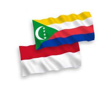 Beyaz arka planda, Endonezya 'nın ulusal taşıyıcı kumaş bayrakları ve Komorlar Birliği izole edildi. 1 'e 2 oranında.