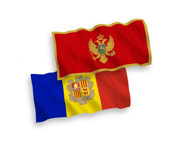 Εθνικές Σημαίες Διανυσματικών Κυμάτων Υφάσματος Μαυροβουνίου Και Ανδόρας Απομονωμένες Λευκό — Διανυσματικό Αρχείο