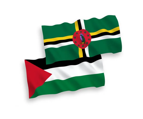 Nemzeti Vektor Szövet Hullám Zászlók Dominika Palesztina Elszigetelt Fehér Alapon — Stock Vector