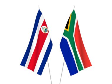 Beyaz arka planda Güney Afrika Cumhuriyeti ve Kosta Rika Cumhuriyeti 'nin ulusal kumaş bayrakları izole edildi. 3d resimleme.