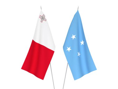 Mikronezya ve Malta Birleşik Devletleri bayrakları beyaz arka planda izole edildi. 3d resimleme.