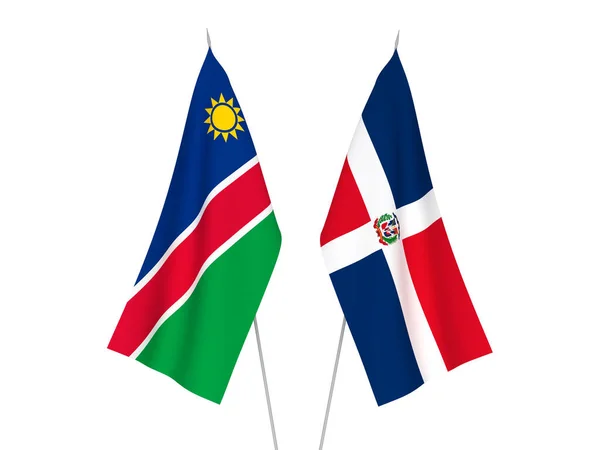 多米尼加共和国和纳米比亚共和国的国旗以白色背景隔开 3D渲染说明 — 图库照片