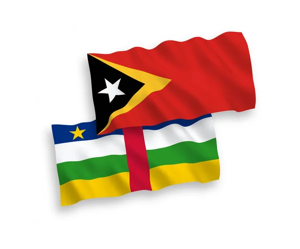 Narodowe Flagi Tkanin Wektorowych Republiki Środkowoafrykańskiej Timoru Wschodniego Izolowane Białym — Wektor stockowy