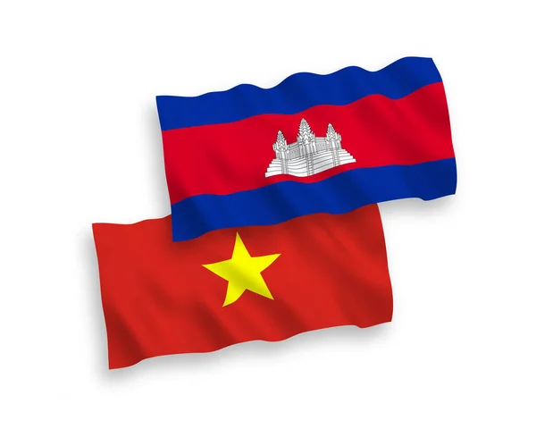 Drapeaux Ondes Tissu Vectoriel National Royaume Cambodge Vietnam Isolés Sur — Image vectorielle