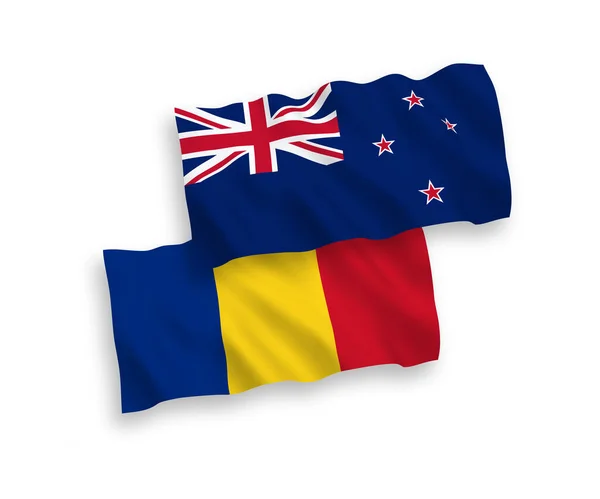 Banderas Nacionales Ondas Vectoriales Rumania Nueva Zelanda Aisladas Sobre Fondo — Vector de stock