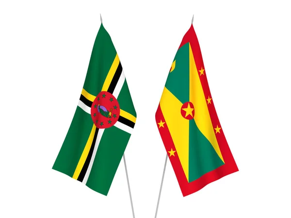 Bandiere Nazionali Tessuto Dominica Grenada Isolate Sfondo Bianco Illustrazione Rendering — Foto Stock