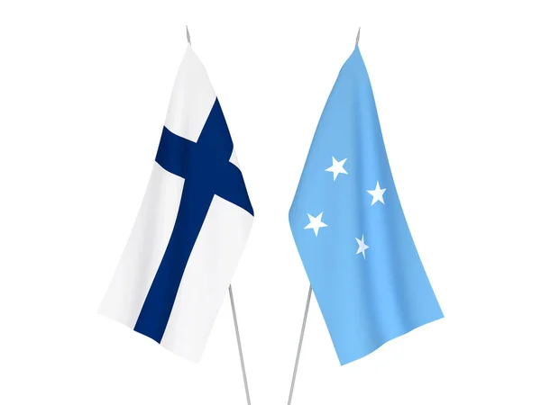 Національні Прапори Федеральних Штатів Мікронезії Фінляндії Були Ізольовані Білому Тлі — стокове фото
