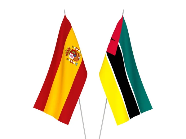 National Fabric Flags Spain Republic Mozambique Isolated White Background Rendering — Stock Photo, Image