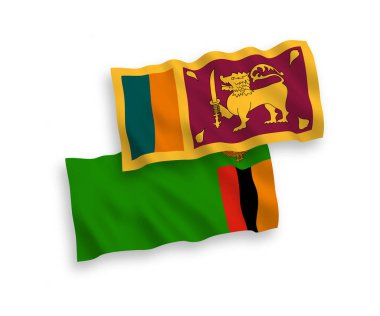 Beyaz arka planda Sri Lanka ve Zambiya Cumhuriyeti bayrakları