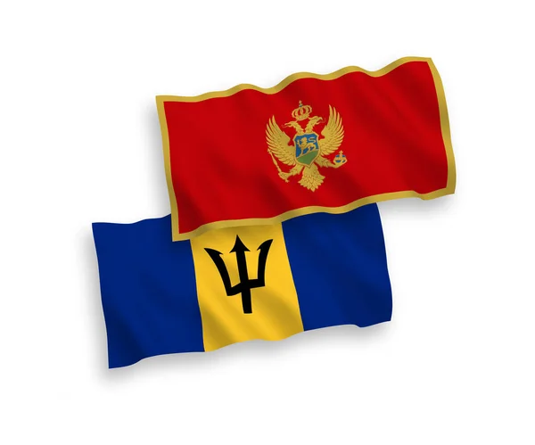Vlaggen van Montenegro en Barbados op een witte achtergrond — Stockvector
