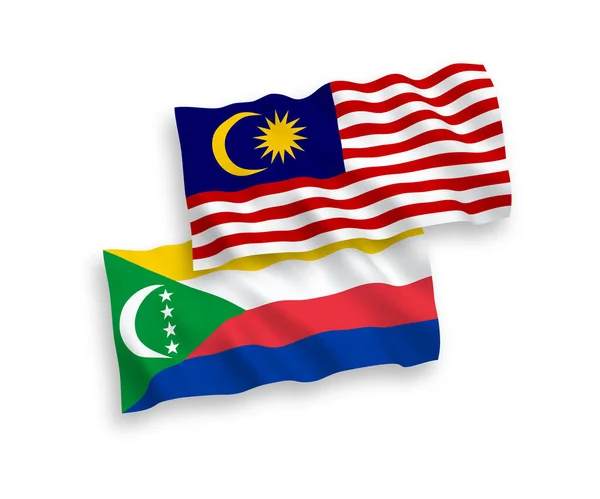 Bendera Persatuan Komoro dan Malaysia pada latar belakang putih - Stok Vektor