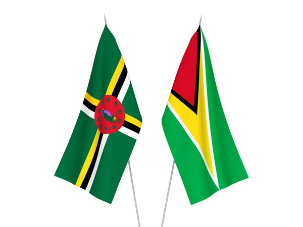 Bandiere Nazionali Tessuto Dominica Repubblica Cooperativa Guyana Isolate Sfondo Bianco — Foto Stock