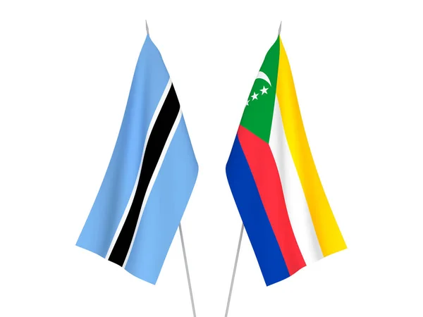 Drapeaux Nationaux Tissu Botswana Union Des Comores Isolés Sur Fond — Photo