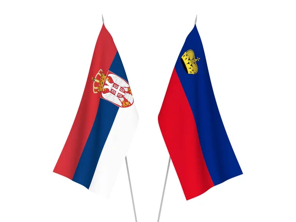 塞尔维亚和列支敦士登的国旗以白色背景隔离 3D渲染说明 — 图库照片