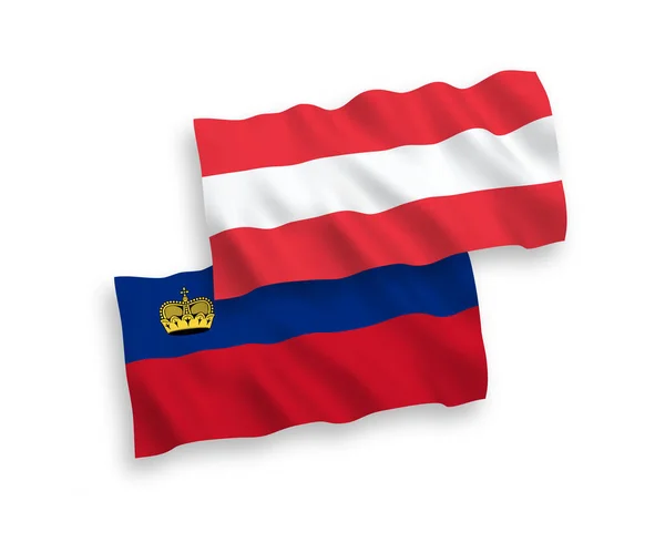 Krajowe Flagi Tkanin Wektorowych Austrii Liechtensteinu Odizolowane Białym Tle Proporcja — Wektor stockowy