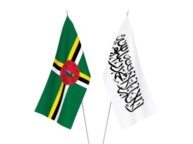 Dominica ve Taliban 'ın ulusal kumaş bayrakları beyaz arka planda izole edildi. 3d resimleme.