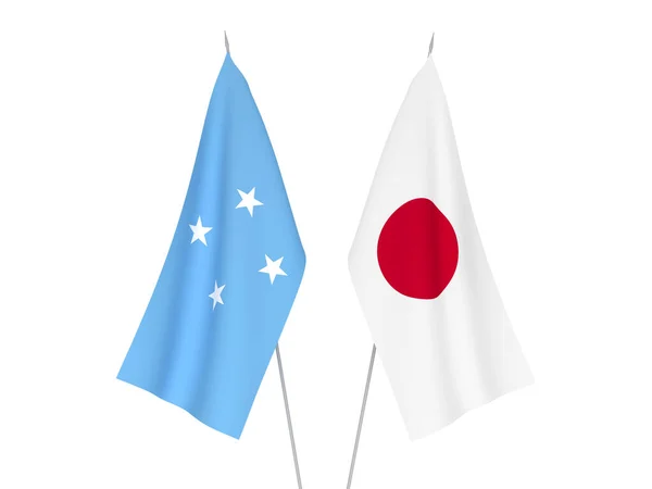 Bandiere Nazionali Tessuto Del Giappone Degli Stati Federati Micronesia Isolate — Foto Stock