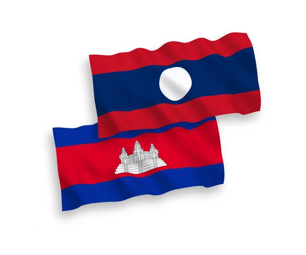 Nationale Vektor Gewebefahnen Des Königreichs Kambodscha Und Laos Isoliert Auf — Stockvektor