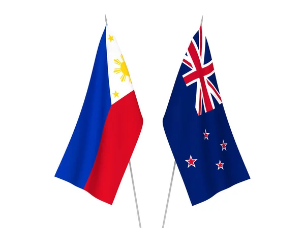 菲律宾和新西兰的国旗在白色背景下被隔离 3D渲染说明 — 图库照片
