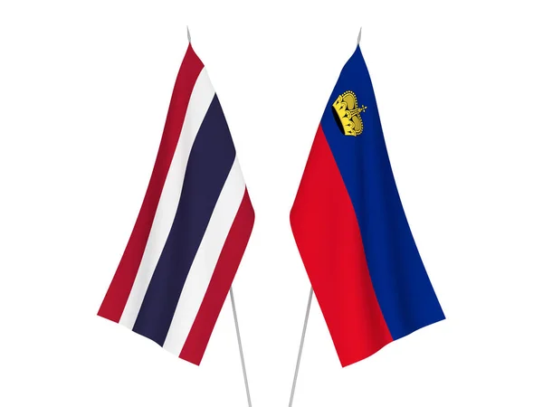 Banderas Nacionales Tela Tailandia Liechtenstein Aisladas Sobre Fondo Blanco Ilustración —  Fotos de Stock