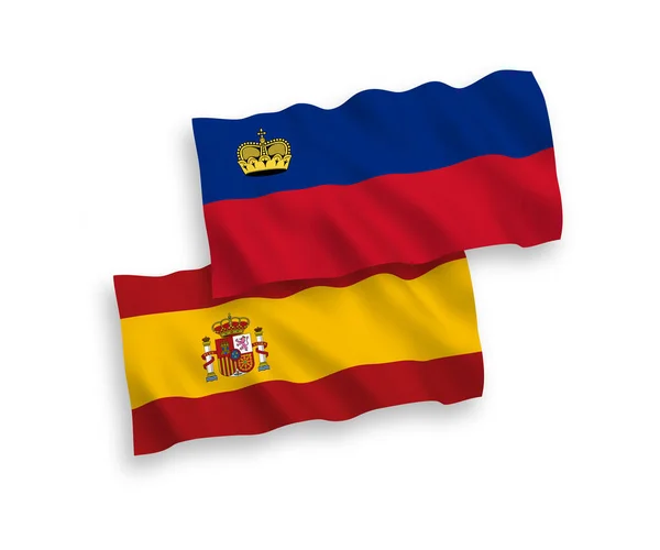 Εθνικό Διάνυσμα Υφασμάτινες Σημαίες Του Λιχτενστάιν Και Της Ισπανίας Απομονώνονται — Διανυσματικό Αρχείο
