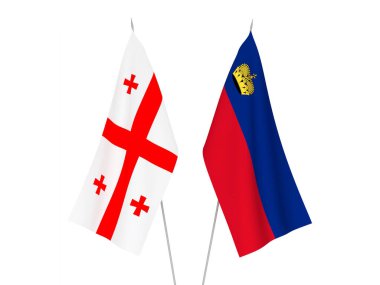 Beyaz arka planda Gürcistan ve Lihtenştayn 'ın ulusal kumaş bayrakları izole edildi. 3d resimleme.