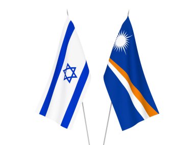 Marshall Adaları ve İsrail Cumhuriyeti bayrakları beyaz arka planda izole edildi. 3d resimleme.