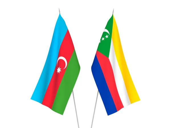 Національні Прапори Азербайджанської Республіки Союзу Коморських Островів Ізольовані Білому Тлі — стокове фото