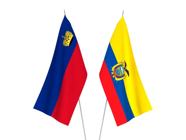 Εθνικές Σημαίες Υφάσματος Του Ισημερινού Και Του Λιχτενστάιν Απομονωμένες Λευκό — Φωτογραφία Αρχείου