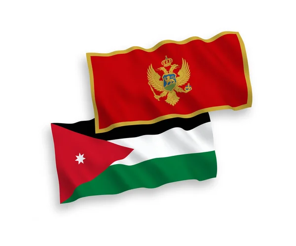 Bandeiras Tecido Vetorial Nacional Montenegro Reino Hachemita Jordânia Isoladas Fundo — Vetor de Stock